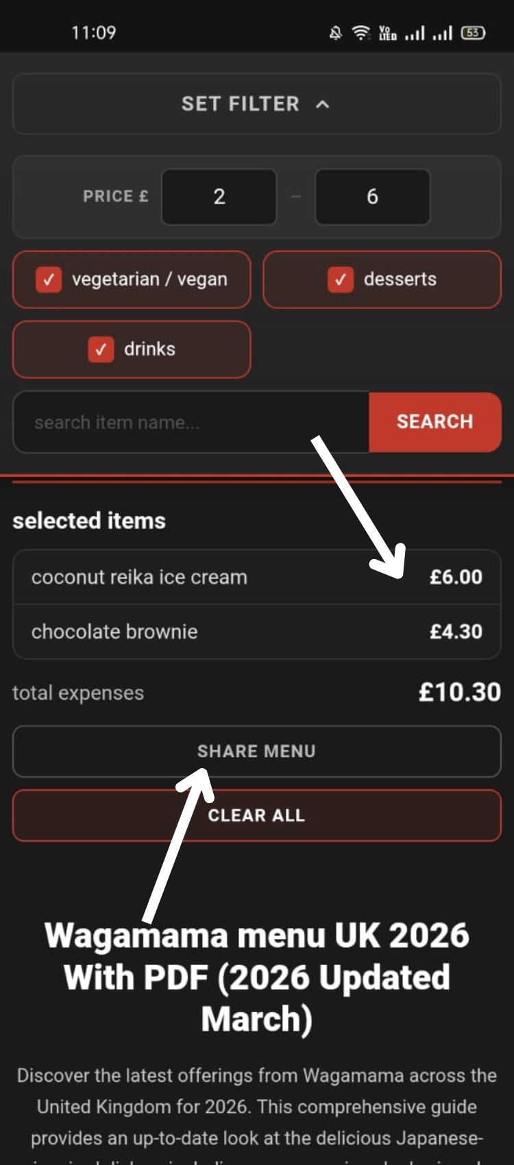 Calculate budget or copy menu
