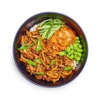 Pulled shiitake donburi